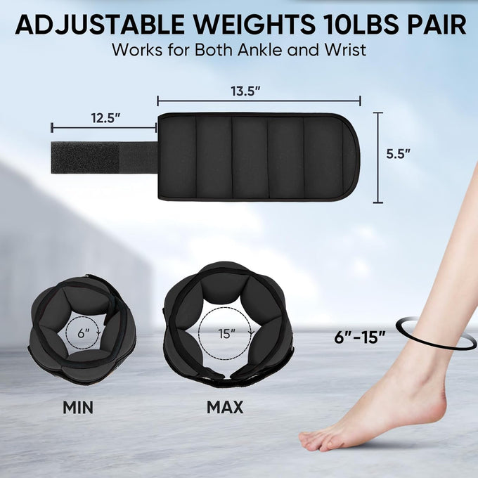 APEXUP Adjustable Ankle Weights 10lbs Pair, Modularized Leg Straps for Yoga, Walking, Running