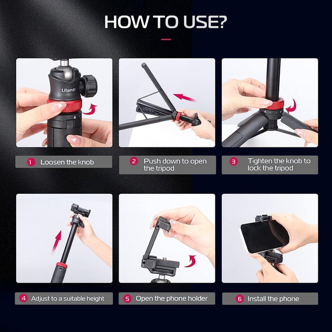 ULANZI MT-44 Extendable Phone Tripod, 59" Selfie Stick Vlog Stand with 2 in 1 Phone Clip, 360° Ball Head Camera Tripod for iPhone Sony DJI Osmo Nano Action Camera, Lightweight for Travel