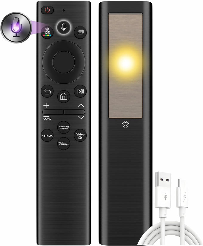 Replacement Solar TV Remote for Samsung Smart TV 2025-2019, Rechargeable Universal Samsung Remote, Fast Charging, Solarcell, Free USB C Cable, Voice, Bluetooth. 2-Year Warranty