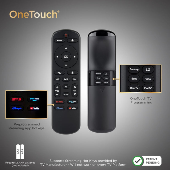 UltraPro OneTouch Universal Remote Control for Samsung TV, LG Universal Remote Control for Smart TV, Roku Remote Replacement, Vizio, Sony, Backlit, Black, 83758