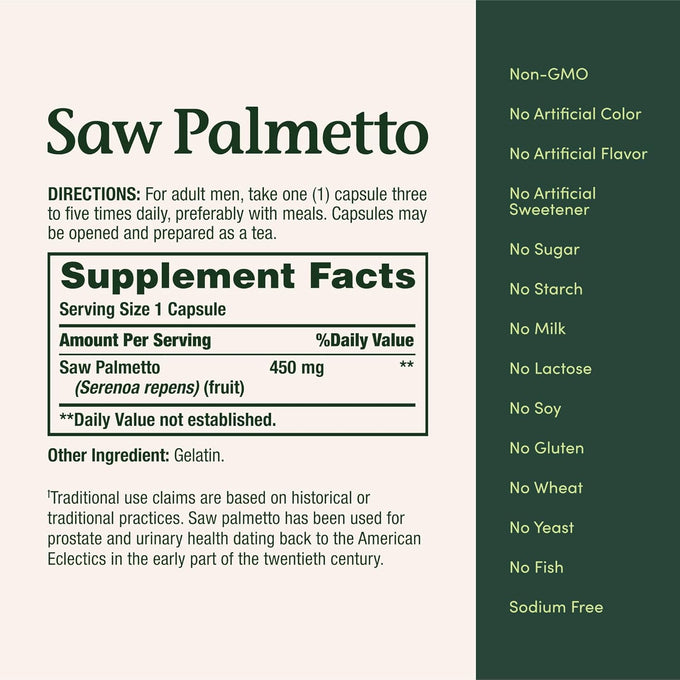 Nature's Bounty Saw Palmetto Support for Prostate and Urinary Health, Herbal Health Supplement, 450mg, 250 Capsules