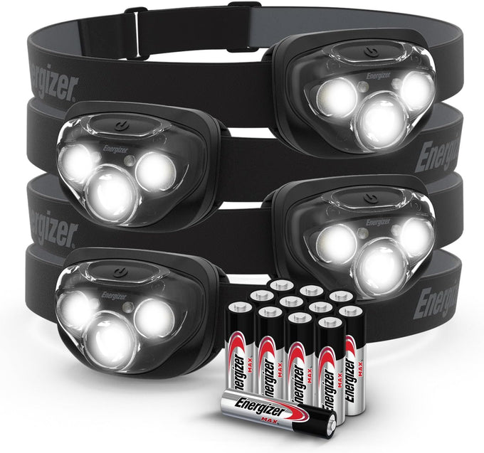 Energizer PRO-260 LED Headlamp (4-Pack), IPX4 Water Resistant Headlamps, High-Performance Head Light for Outdoors, Camping, Running, Storm, Survival LED Light for Emergencies (Batteries Included)