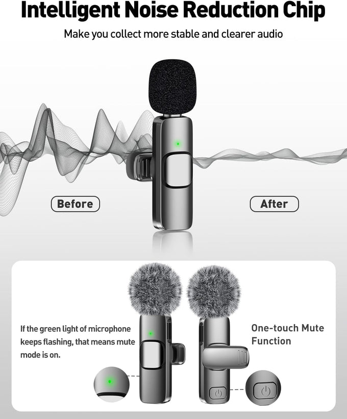 PoP voice USB C Mini Microphone for iPhone 16/15/14/Android, Wireless Lavalier Microphone with Noise Reduction, Lapel Lav Mic for Vlog YouTube TikTok Recording, 12H, 65ft