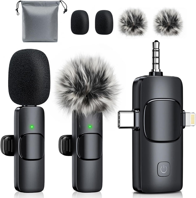 MENERESAS 3-in-1 Mini Microphone for iPhone: Wireless Lavalier Microphones for iOS/Android/Camera - Noise Reduction Lapel Mic, Clip on Mic for Video Recording Vlog, YouTube, Interview