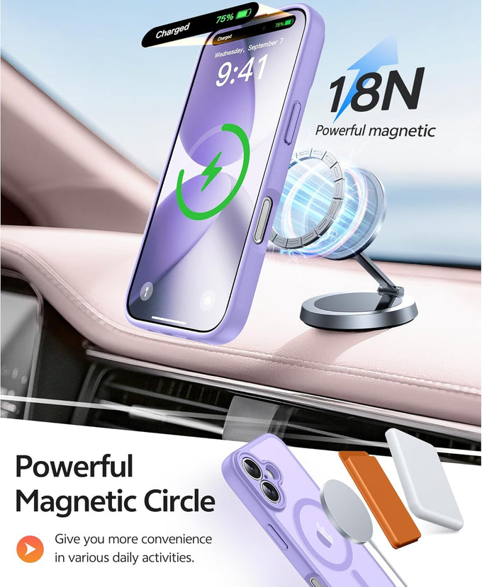 FNTCASE for iPhone 17 Case: [Compatible with Magsafe] Translucent Matte Cases with [Full Camera Protection] [Screen Protector] Military Grade Shockproof Protective Phone Cover - Light Purple