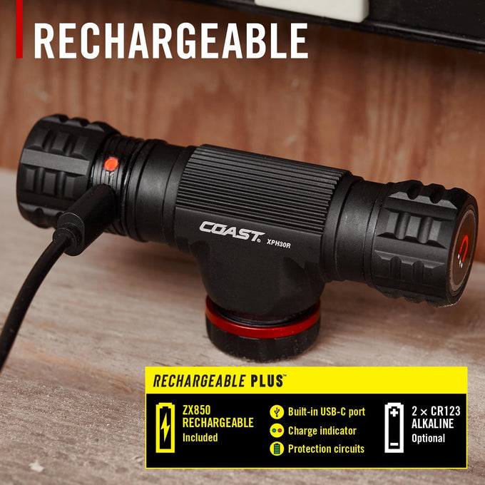 Coast XPH30R 1200 Lumen USB-C Rechargeable Dual Power Headlamp with Twist Focus Beam and Magnetic Base
