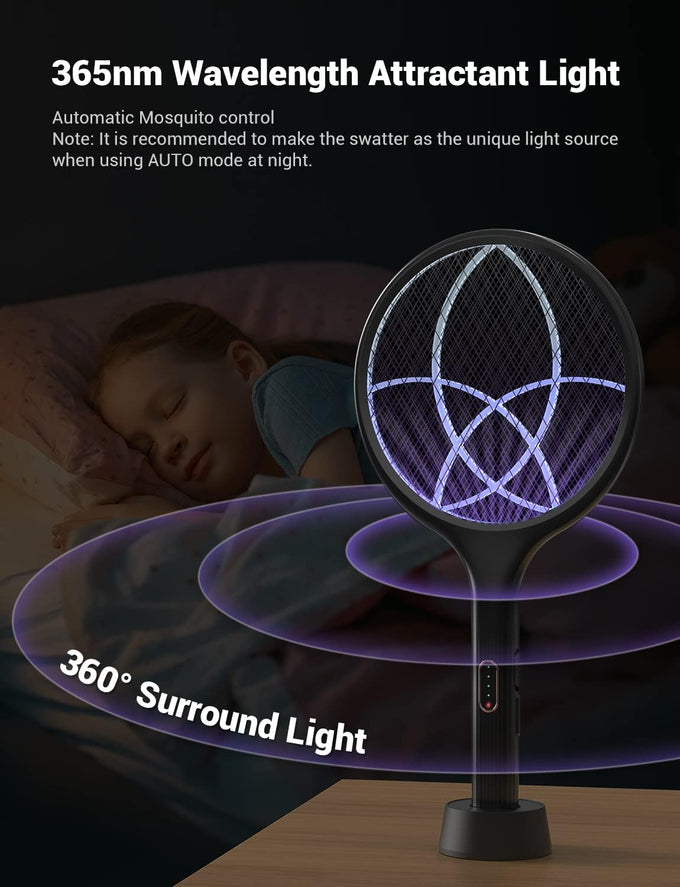 YISSVIC Electric Fly Swatter Bug Zapper Racket Dual Modes Mosquito Killer with Purple Mosquito Light Rechargeable for Indoor Home Office Backyard Patio Camping (Black 2 Pack)