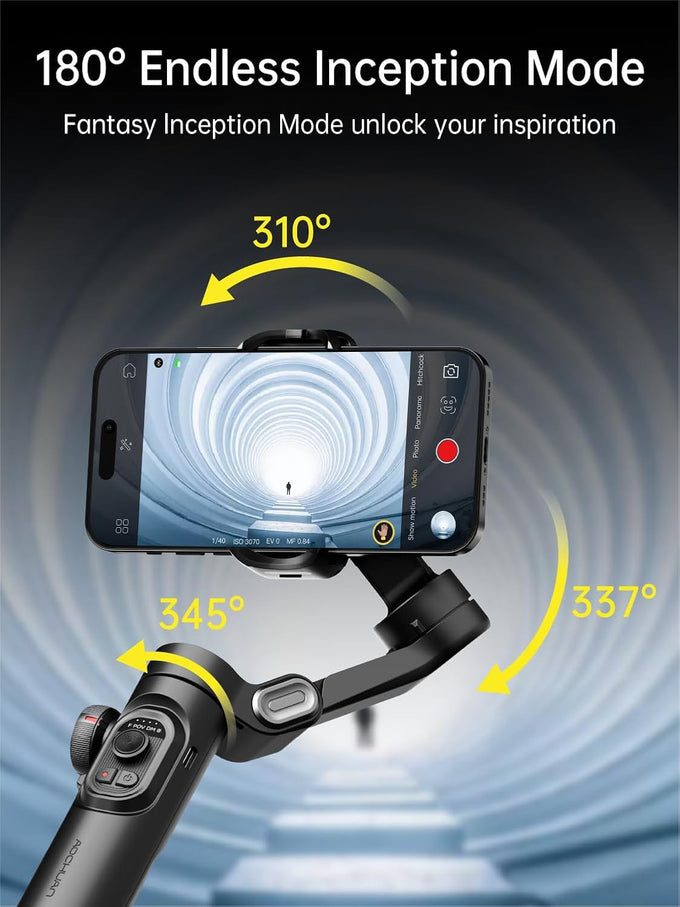 AOCHUAN Phone Gimbal Stabilizer 3-Axis Smartphone Foldable Handheld Gimbal for iPhone with Focus Wheel TikTok YouTube Vlog Stabilizer for iPhone16 15 14 13 12 Pro Max Android-Smart XE