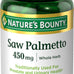 Nature's Bounty Saw Palmetto Support for Prostate and Urinary Health, Herbal Health Supplement, 450mg, 250 Capsules