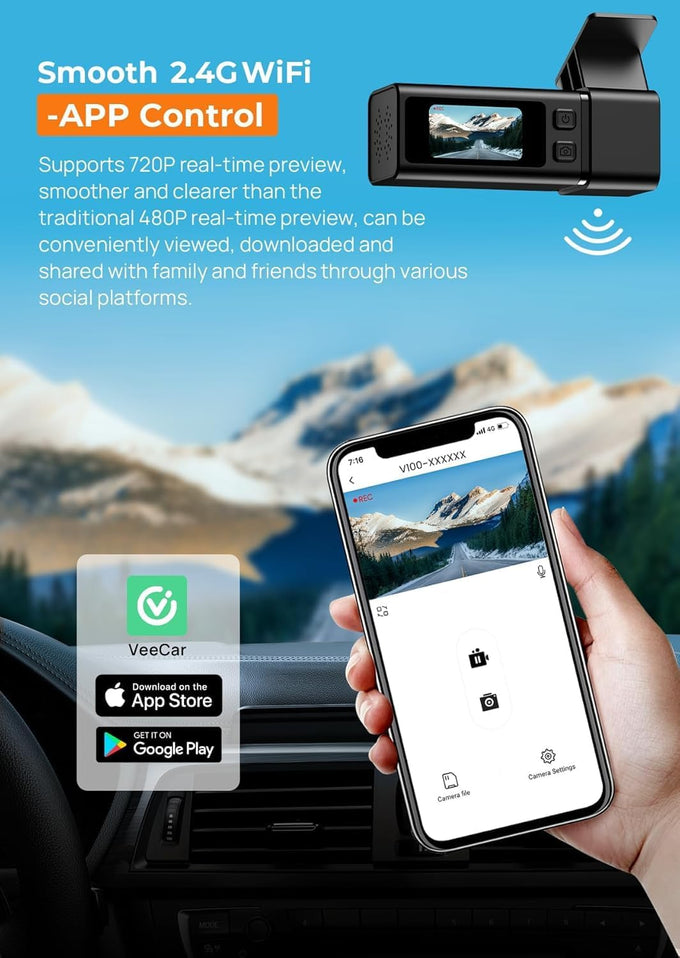 Dash Cam 2.5K Front Dash Camera for Cars with App, WiFi Mini Dashcam Built-in IPS Screen, Night Vision, G-Sensor, Smart Voice, Loop Recording, 24H Parking Mode, 32G SD Card Included, Support 256GB Max