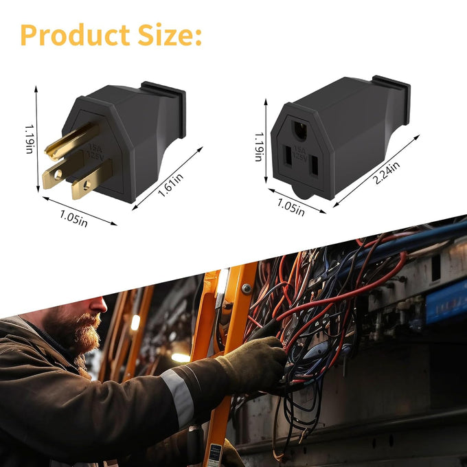 STARELO Extension Cord Ends 125V 15A 2Pole 3Wire Male Plug and Female Connector Straight Blade Plug Replacement Electrical Extension Cord End(Male & Female 5 Set)