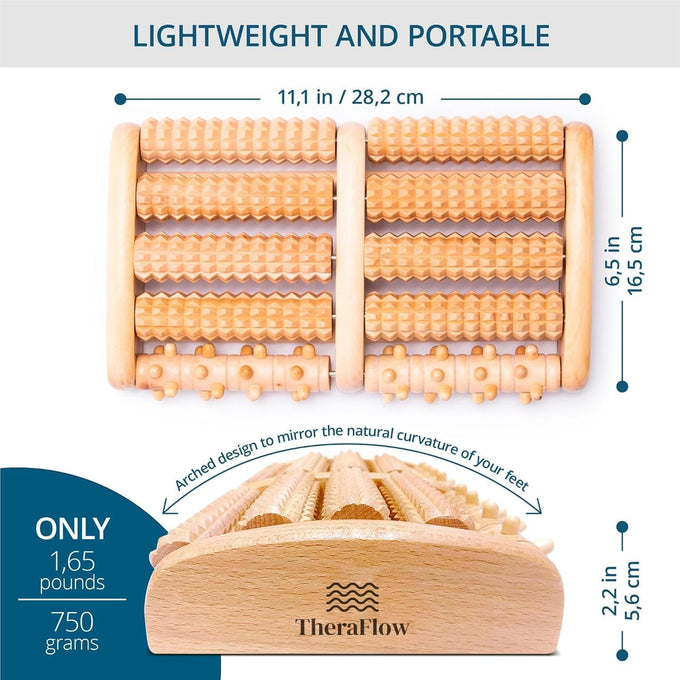 TheraFlow Wooden Foot Roller for Plantar Fasciitis Relief and Neuropathy Pain