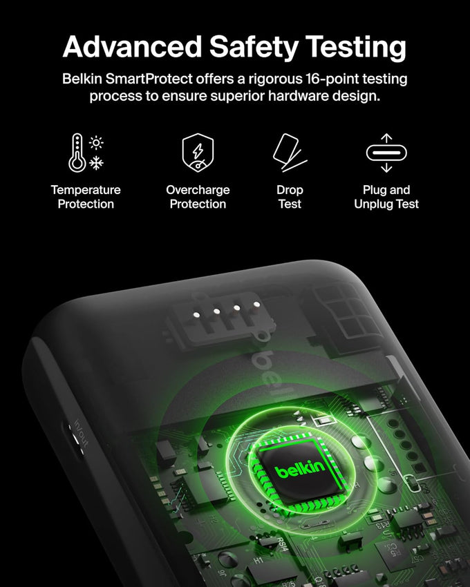Belkin Portable Charger Power Bank for iPhone/Android - 10,000mAh, 23W Battery Pack for Phone with Integrated USB-C, Lightning Cables - Pass-Through Capability, Charge 2 Devices at Once