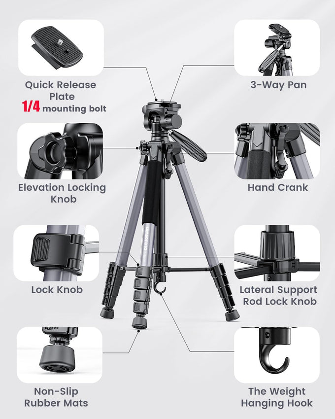 CAMBOFOTO 74″ Aluminum Camera Tripod – Heavy‐Duty Professional Tripod Stand for DSLR & Mirrorless Cameras, Smartphones & GoPro – Lightweight Travel Tripod with 360° Pan Head & Phone Mount