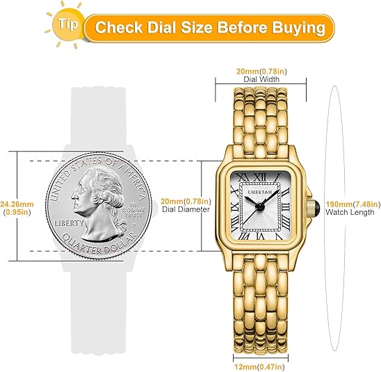 CHEETAH Gold Watches for Women with Small Vintage Bracelet, Rectangular Case Roman Dial
