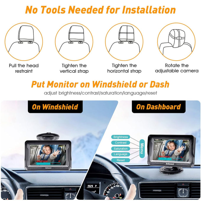 DoHonest Baby Car Camera HD 1080P - Rear-Facing Car Baby Monitor with Night Vision, Adjustable View Angle, Easy Setup, Anti-Glare Display, Safety for Kids & Infants