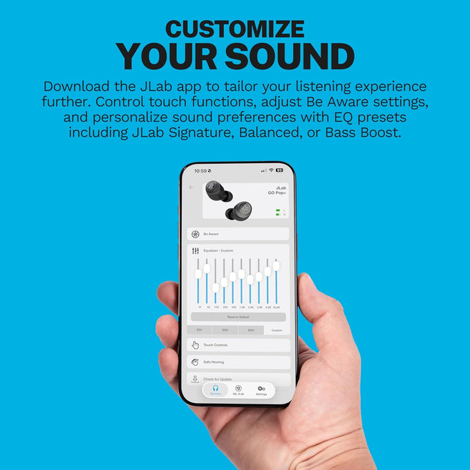 JLab Go Air Pop+ True Wireless Earbuds, in Ear Headphones, Bluetooth Earphones, 35H Playtime Ear Buds, Bluetooth Earbuds with Microphone, USB-C Charging Case, Dual Connect, EQ3 Sound, Navy Blue