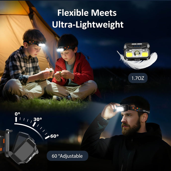 LHKNL Headlamp Rechargeable, Lumen Super Bright Motion Sensor Head Lamp Flashlight,2-Pack Waterproof LED Headlight with White Red Light,8 Modes Head Lights for Camping Cycling Running Fishing