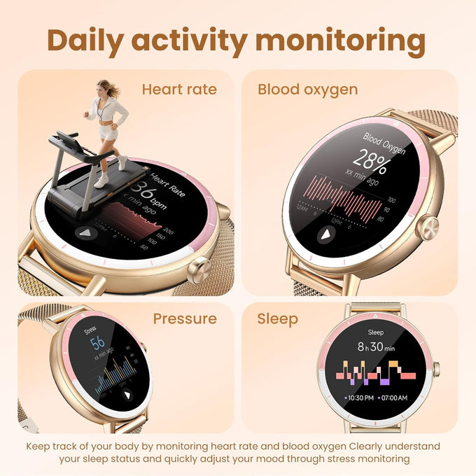KEEPONFIT Smart Watch for Women, Android & iPhone Compatible, IP68 Waterproof Fitness Tracker with Bluetooth Calling, Activity & Wellness Tracking, 100+ Sport Modes
