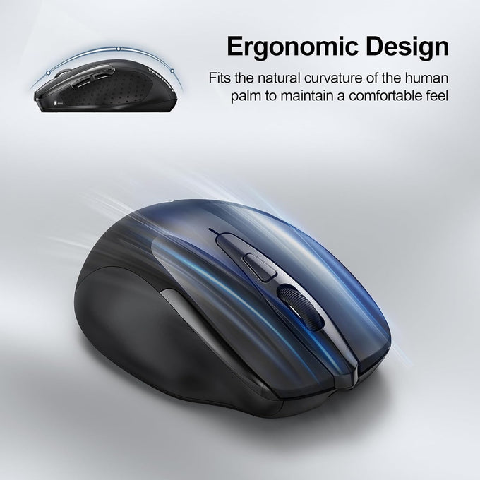 TECKNET Wireless Mouse Rechargeable, 2.4G USB-A Silent Mouse, Quiet Click, 6 Adjustable 4800 DPI, Cordless Computer Mice, Ergonomic Mice for Laptop, 6 Buttons for Chromebook, Ergo Grip - Black
