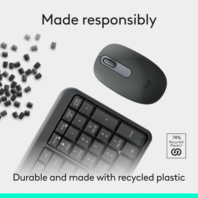 Logitech MK250 Bluetooth Wireless Mouse and Keyboard Combo: Fast & Easy Connectivity, Compact Wireless Keyboard, Ambidextrous Mouse, Durable Build - Windows/MacOS - Graphite