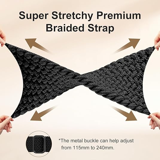 Maledan Braided Stretchy Band Compatible for Fitbit Sense/Versa 3/4 and Sense 2, Soft Elastic Strap Bracelet Wrist Bands for Smart Watch, Accessory for Men and Women