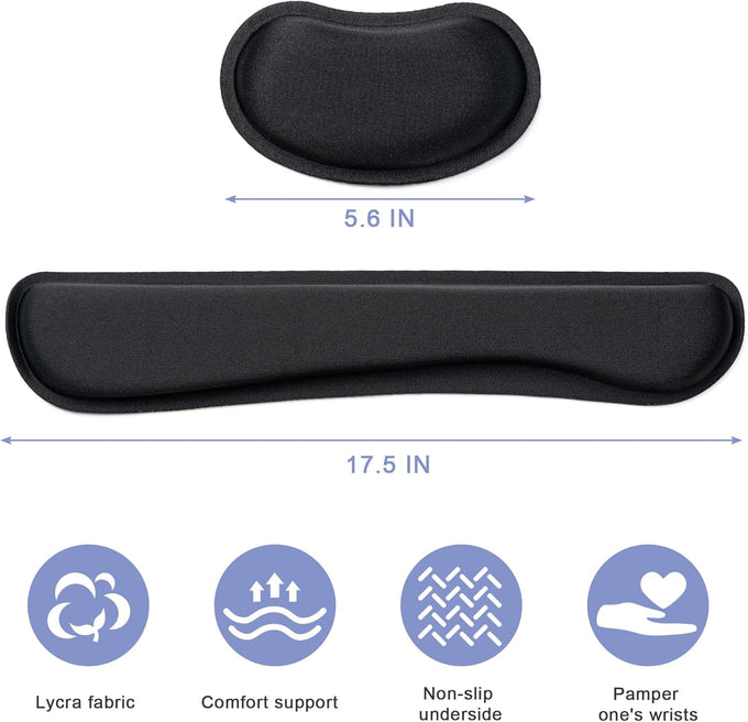 Hoewina Ergonomic Keyboard Wrist Rest – Memory Foam & Superfine Fabric Support Pad for Comfortable Typing, Office & Home Use, Black