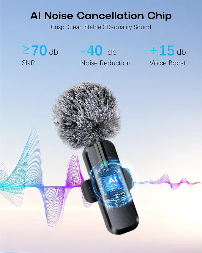 Wireless Mini Microphone for iPhone - 2 Pack Lavalier Microphone for Video Recording, 2 In 1 Noise Reduction Lapel Mic for Ipad, Android,Clip-on Mini Mic with USB-C for Content Creators Podcast
