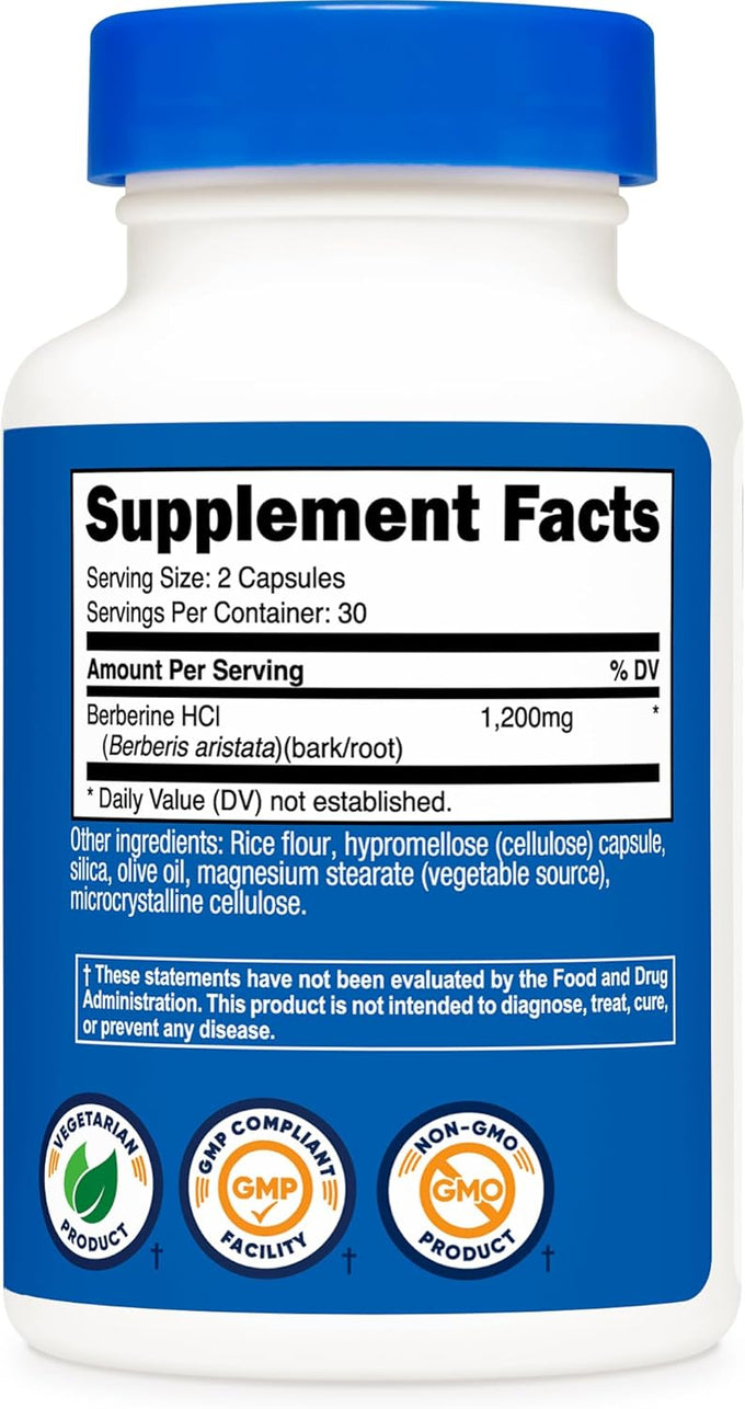 Nutricost Berberine HCl 1200mg , 60 Vegetarian Capsules - Gluten Free & Non-GMO