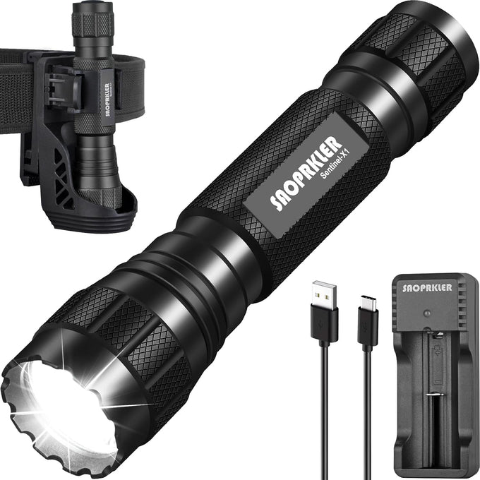 Tactical Flashlights High Lumen-Police 1200 LM Flashlight with Holster for Duty Belt,Single Mode LED Flashlight for Camping/Law Enforcement-Sentinel-X1