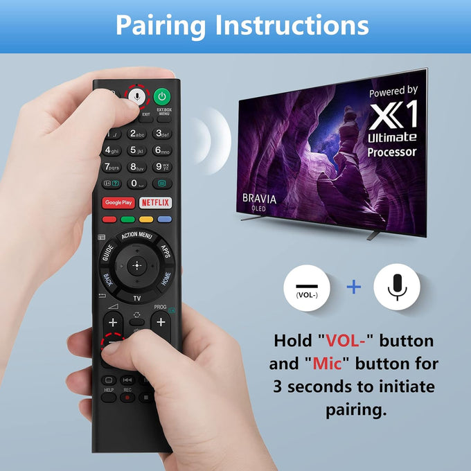 Voice Replacement Remote Control for Sony-Bravia-TVs，for All Sony 4K UHD LED LCD HD Smart TVs. 1-Year Warranty.