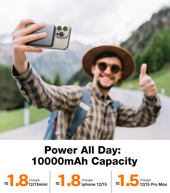 TORRAS MiniMag Power Bank,Ultra-Slim 10,000mAh Magnetic Wireless Portable Charger, 22.5W Fast Charging iPhone Air MagSafe Battery Pack Designed for iPhone 17 Pro Max/17 Pro/Air/16/15/14/13/12, Gray