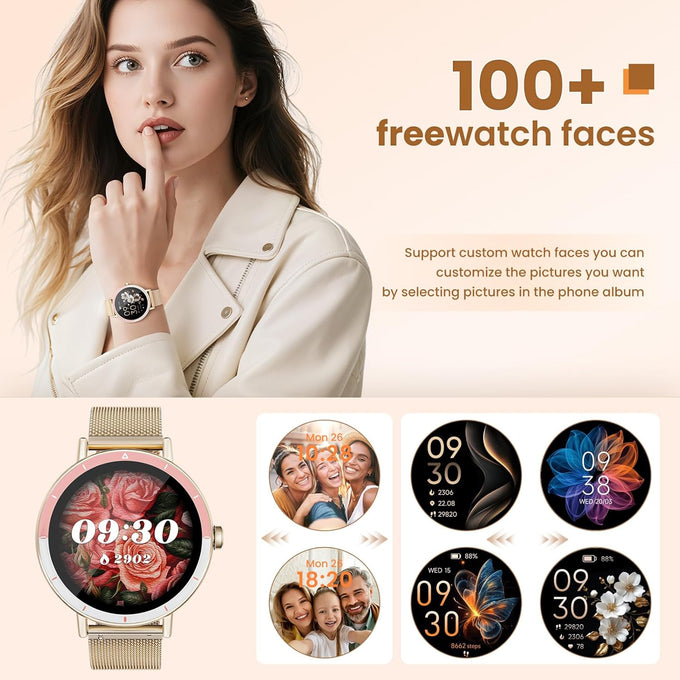 KEEPONFIT Smart Watch for Women, Android & iPhone Compatible, IP68 Waterproof Fitness Tracker with Bluetooth Calling, Activity & Wellness Tracking, 100+ Sport Modes