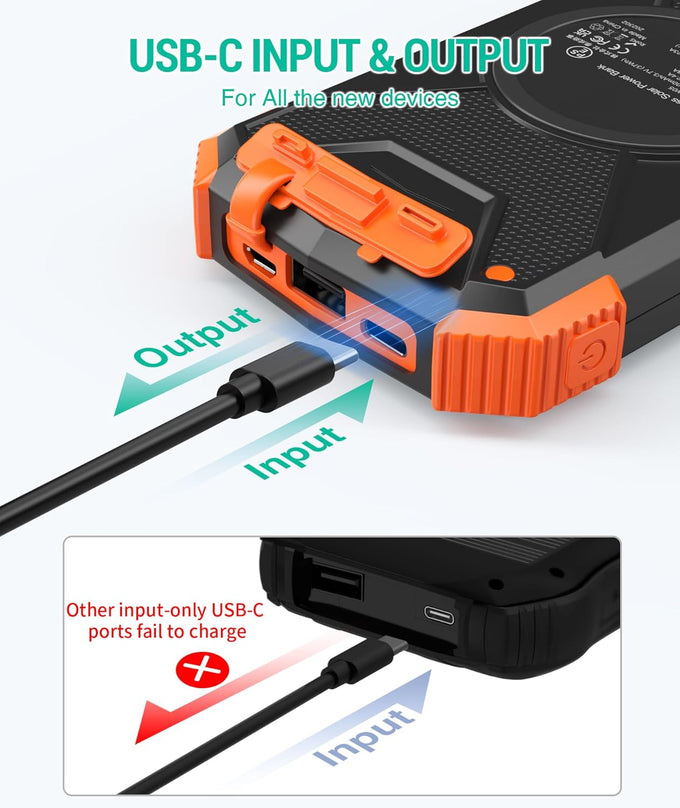 BLAVOR Solar Power Bank 10,000mAh – Wireless Portable Charger, 20W Fast Charging, USB-C Battery Pack with Dual Flashlight