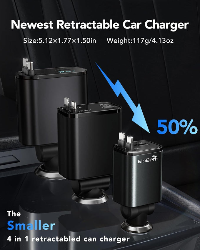 Retractable Car Charger Adapter for iPhone 17,4 in 1 Fast Charging Car Phone Charger,69W USB C Car Truck Accessories,Road Trip Essentials Gift for Men Women for iPhone 17 Pro Max/16/15/14/13/12,Galaxy