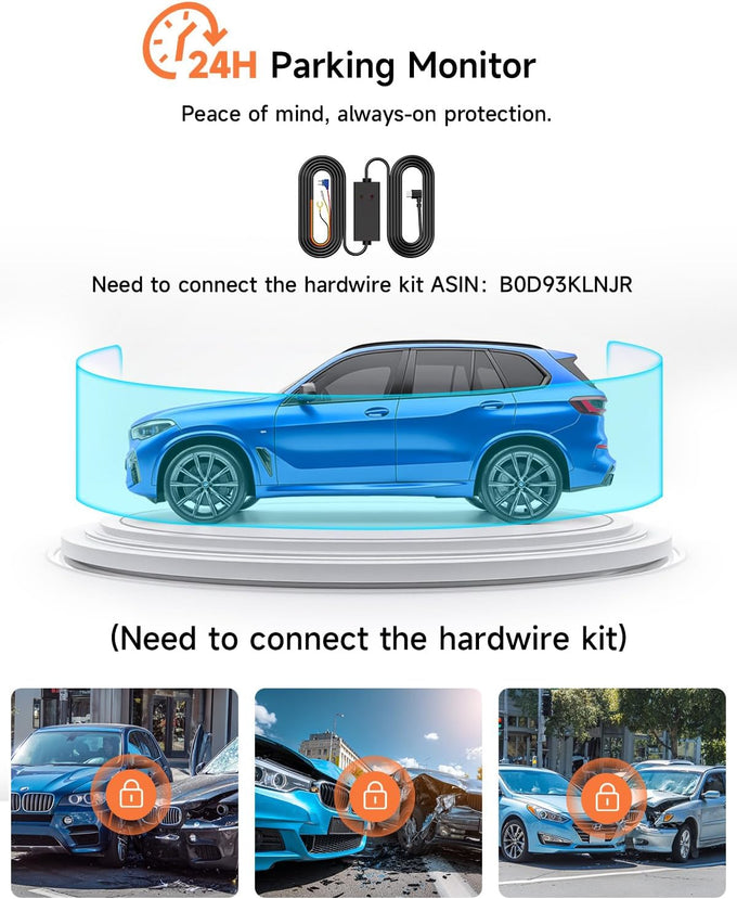 4K 3 Channel Dash Cam Front and Rear,4K+2.5K+1080P Dash Camera for Cars Inside,3.2" Screen Dash Camera for Cars, WiFi APP Control,4 IR Night Vision, G-Sensor, 24H Parking Mode, 64GB SD Card Included