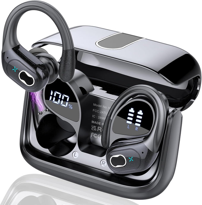 Wireless Earbuds 75hrs Bluetooth 5.4 Headphone Sport, 2025 Bluetooth Earbuds Stereo Deep Bass Over Ear Bud with Earhooks, ENC Noise Cancelling Mic, IPX7 Waterproof Earphone for Workout/Running