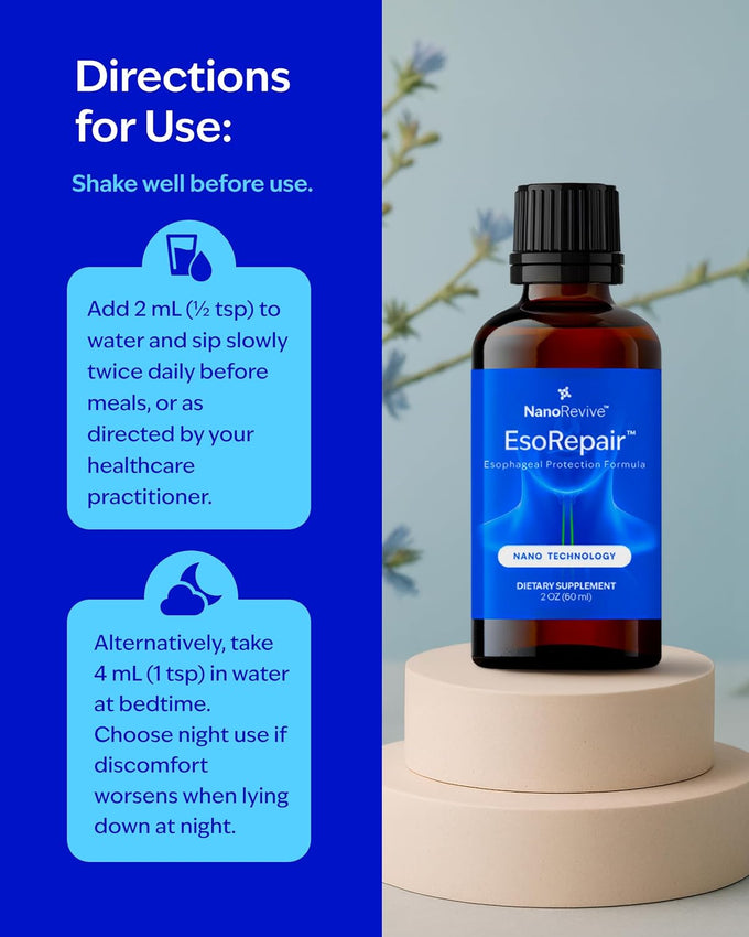 EsoRepair Nano Esophageal & Stomach Health Supplements for Men & Women - Digestive Comfort - Slippery Elm Bark, Zinc L-Carnosine & Aloe Vera Extract - Non-GMO & Dairy Free