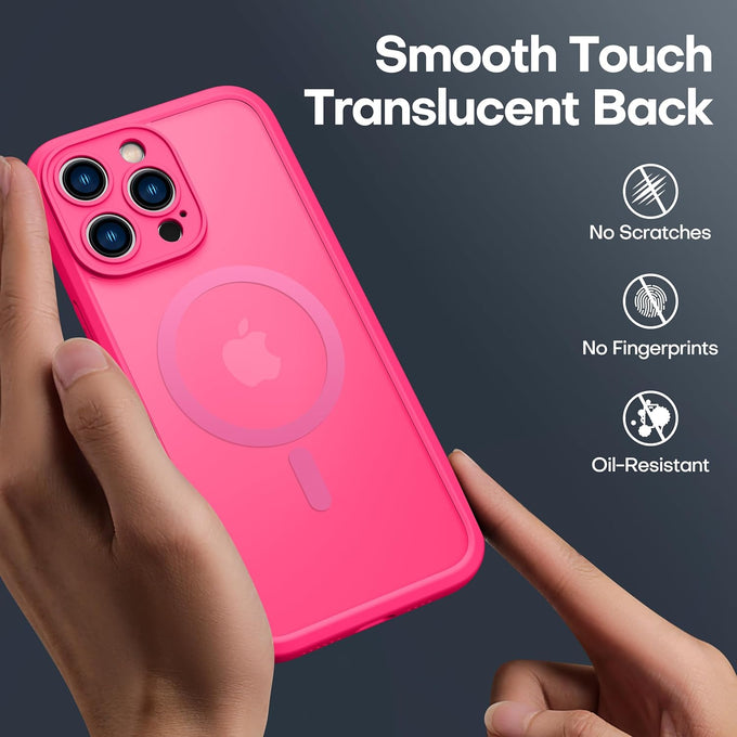 ImpactStrong Magnetic Guard Designed for iPhone 14 Pro Case [Camera Protection] [Military Grade Drop Tested] [Compatible with MagSafe] Slim Translucent Matte Phone Case (6.1") - Hot Pink