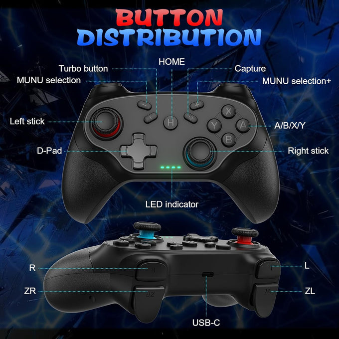 Nonbliep 2 Pack Wireless Controller for Nintendo Switch 2/1 Lite/OLED and PC, with Bluetooth, Turbo, Gyro Axis, Dual Vibration, and Screenshot, Compatible with Steam and Switch 2/1