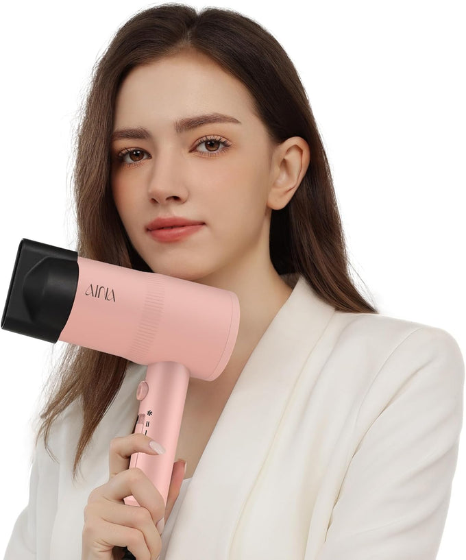 AINA Ionic Hair Dryer with Diffuser, Ceramic Blow Dryer with Cold Shot & Turbo Heat (Babe Pink)