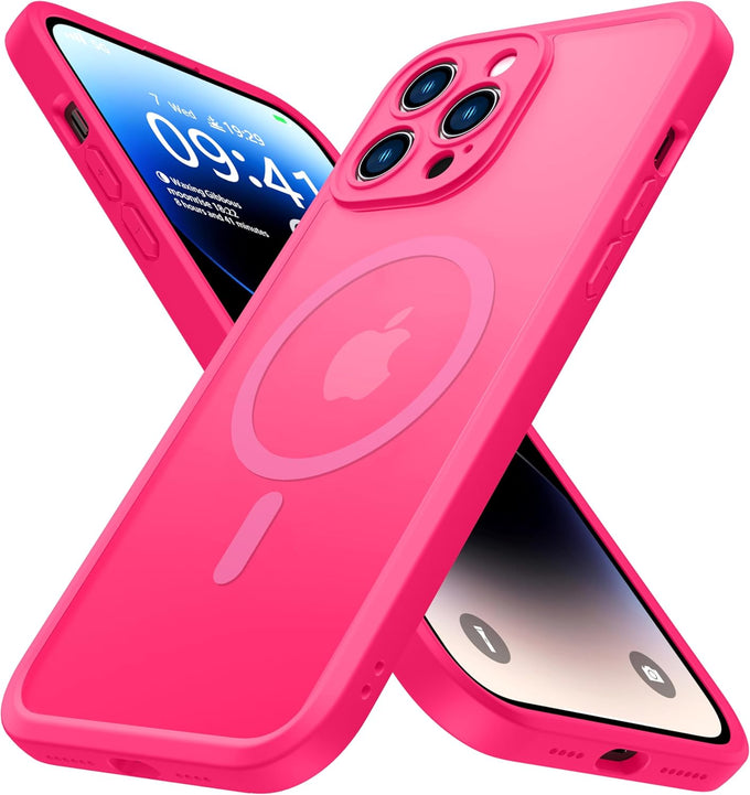 ImpactStrong Magnetic Guard Designed for iPhone 14 Pro Case [Camera Protection] [Military Grade Drop Tested] [Compatible with MagSafe] Slim Translucent Matte Phone Case (6.1") - Hot Pink