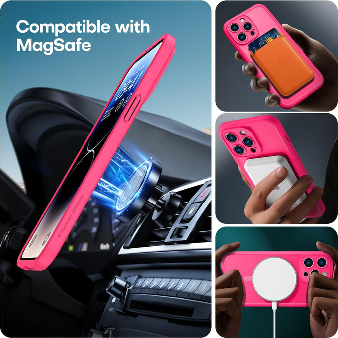 ImpactStrong Magnetic Guard Designed for iPhone 14 Pro Case [Camera Protection] [Military Grade Drop Tested] [Compatible with MagSafe] Slim Translucent Matte Phone Case (6.1") - Hot Pink