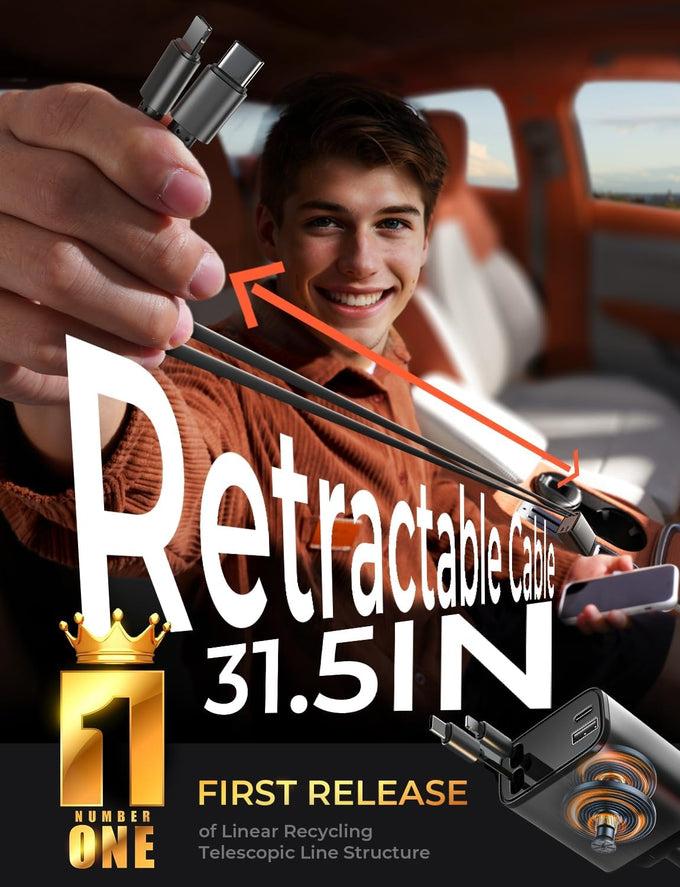 LISEN Retractable Car Charger, Birthday Gifts for Men Tech Gadgets 2026, 69W Cars Adapter USB C Fast Charger for iPhone 17, Car Accessories for Men Women Drivers, for iPhone 17 Pro Max Air 16 15 14 13