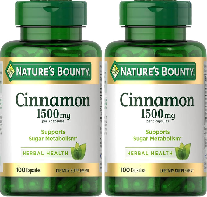 Nature's Bounty Cinnamon Capsules, Herbal Supplement, 1500mg, 100 Capsules