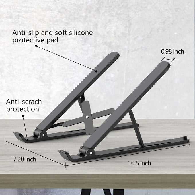 Tonmom Laptop Stand for Desk, Adjustable Laptop Riser ABS+Silicone Foldable Portable Notebook Holder, Ventilated Cooling Notebook Mount Computer Stand for 10-15.6” Laptops,Tablets-Black