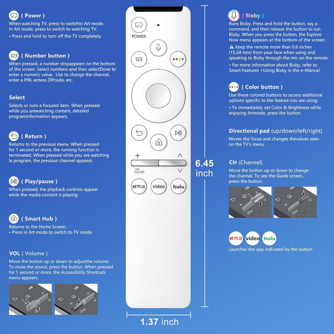 Voice Remote for Samsung-Smart-TV-Remote-Control-Replacement, Universal for Samsung Frame Crystal QLED OLED UHD 4K 8K Voice Smart TV