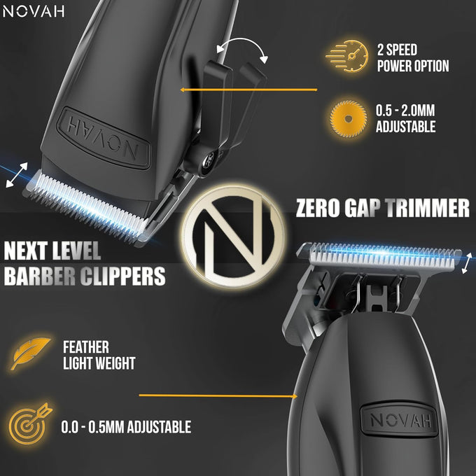 Novah Professional Hair Clippers for Men, Professional Barber Clippers and Trimmer Set, Mens Cordless Hair Clipper for Barbers Haircut Kit Fade