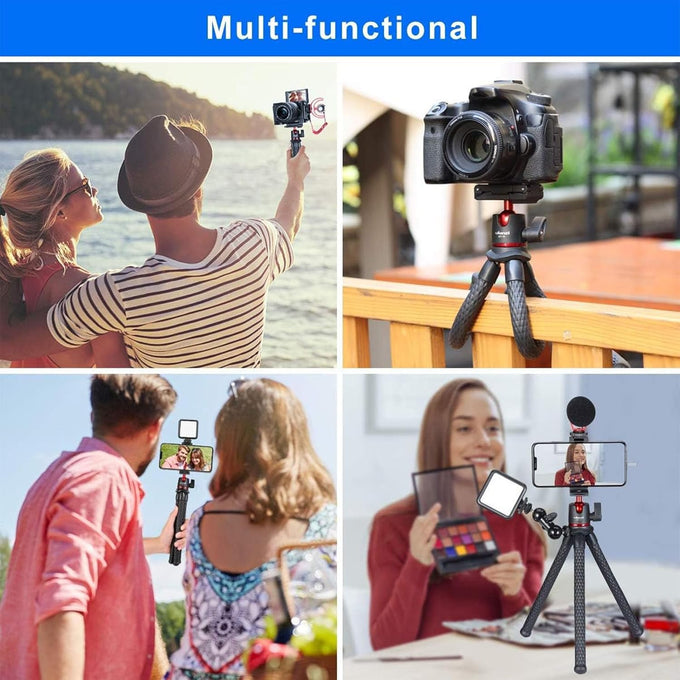 ULANZI Camera Tripod, Mini Flexible Stand w Hidden Phone Holder w Cold Shoe Mount, 1/4'' Screw f Magic Arm, Universal f iPhone 17 16 15 14 Pro Max XS Max X Samsung Canon Nikon Sony DJ Pocket 3 Cameras