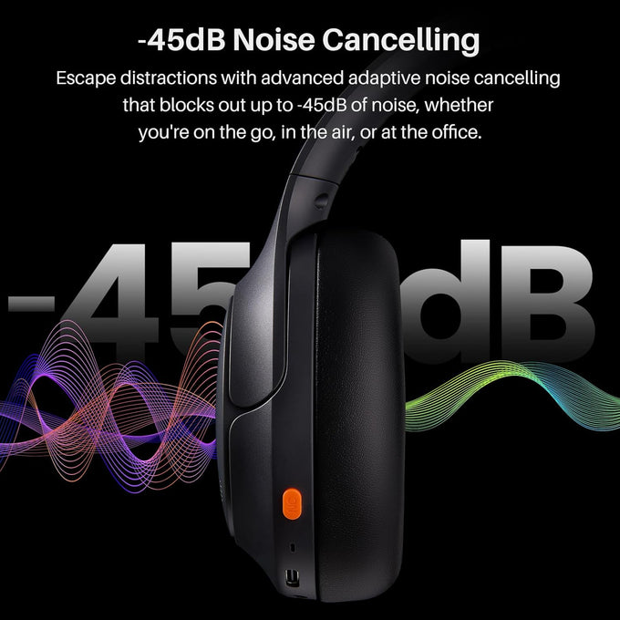 TOZO HT3 Hybrid Noise Cancelling Headphones, 90H Playtime Wireless Over Ear Bluetooth Headset, Spatial Audio AI Chat with 5 Mics, Supports Dual Connection and USB-C Input, with 32 EQ Music Modes